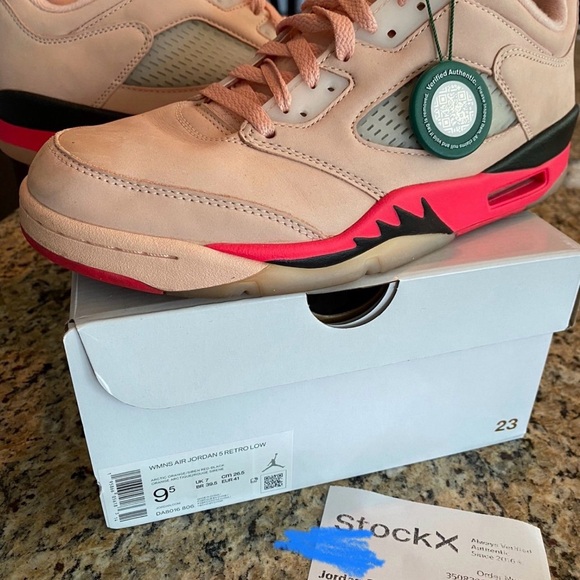 Jordan Shoes - Jordan Women’s Air Jordan 5 Retro Low Peach Pink Black Red Accent